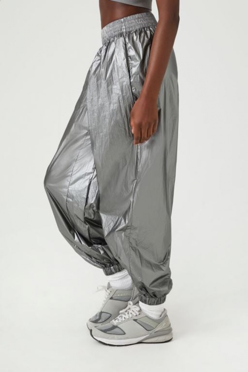 Pantalon Forever 21 Metallic Parachute Joggers Mujer Plateadas | juT66jyGGE0