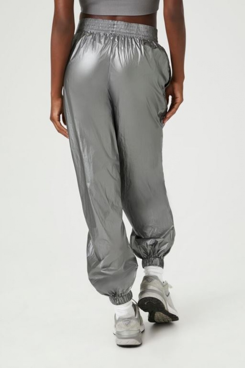 Pantalon Forever 21 Metallic Parachute Joggers Mujer Plateadas | juT66jyGGE0