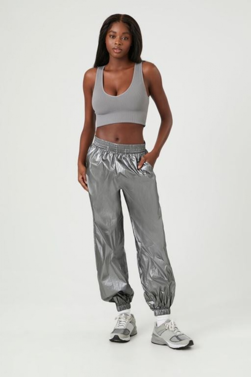 Pantalon Forever 21 Metallic Parachute Joggers Mujer Plateadas | juT66jyGGE0