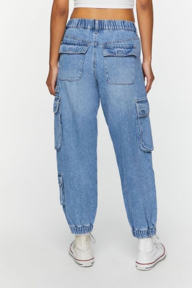 Pantalon Forever 21 Mid Rise Denim Cargo Joggers Mujer Azules | l2aaCSREMCF