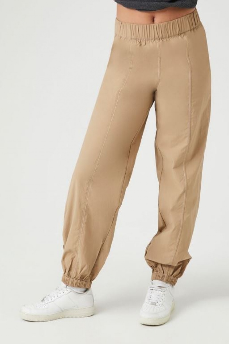 Pantalon Forever 21 Nylon Blend High Rise Joggers Mujer Marrones Blancas | Qvx4ASCqBMZ