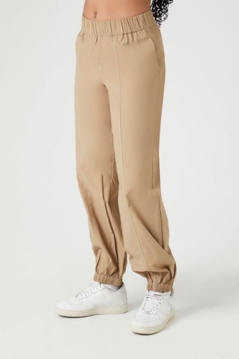 Pantalon Forever 21 Nylon Blend High Rise Joggers Mujer Marrones Blancas | Qvx4ASCqBMZ