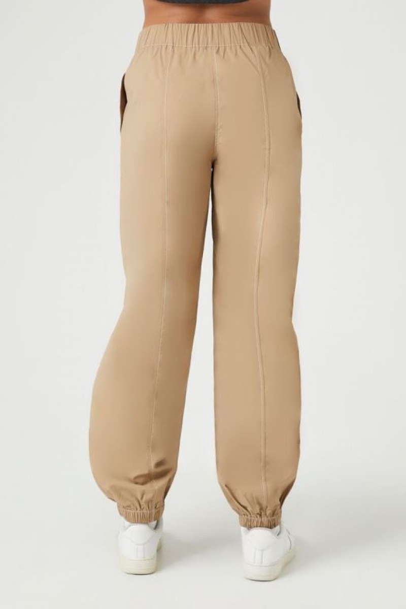 Pantalon Forever 21 Nylon Blend High Rise Joggers Mujer Marrones Blancas | Qvx4ASCqBMZ