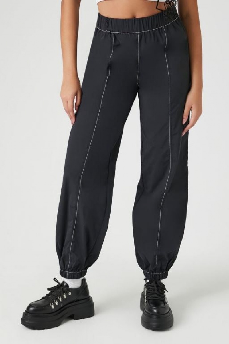 Pantalon Forever 21 Nylon Blend High Rise Joggers Mujer Negras Blancas | Daka0qmkyyK