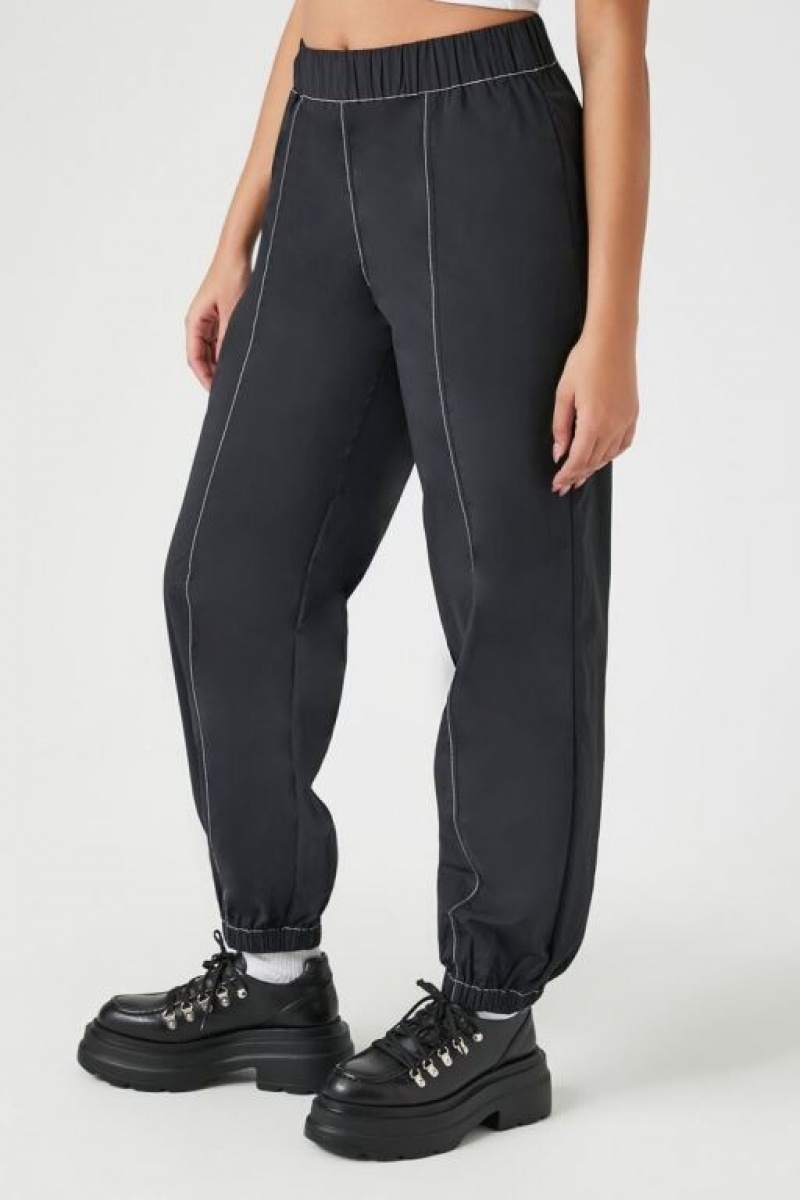 Pantalon Forever 21 Nylon Blend High Rise Joggers Mujer Negras Blancas | Daka0qmkyyK