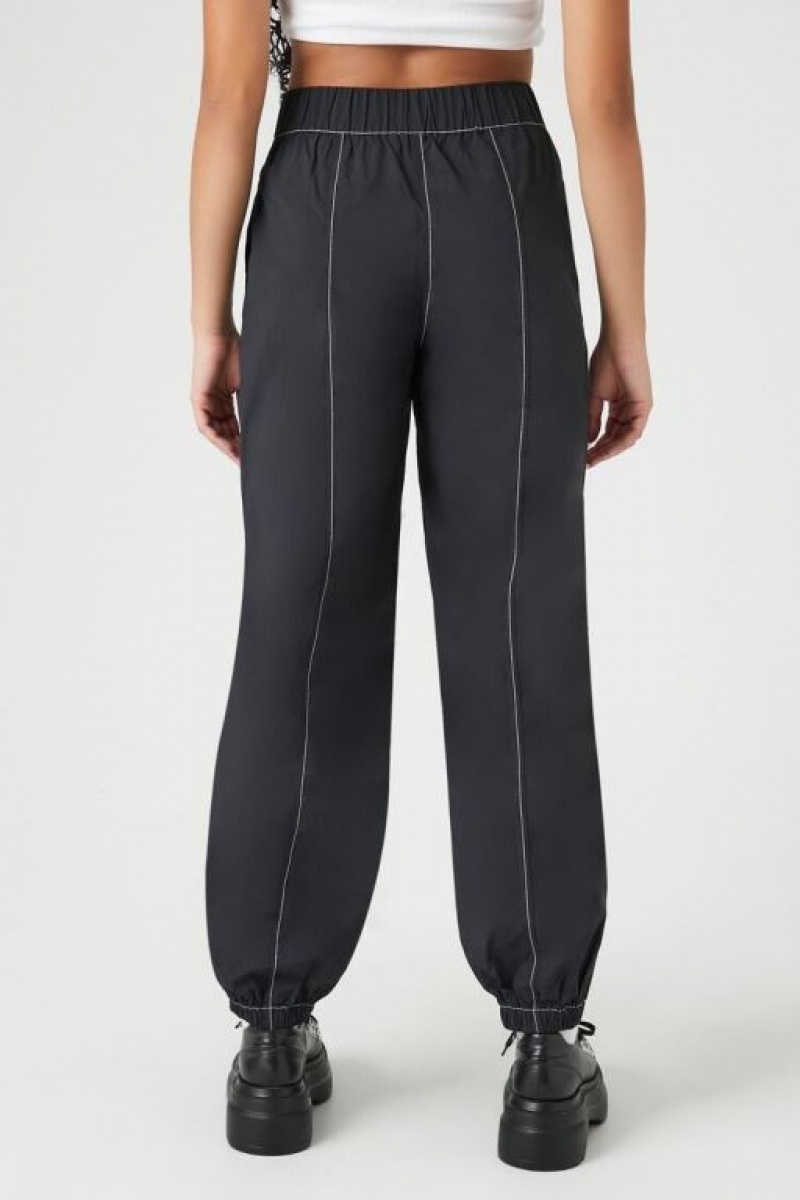 Pantalon Forever 21 Nylon Blend High Rise Joggers Mujer Negras Blancas | Daka0qmkyyK