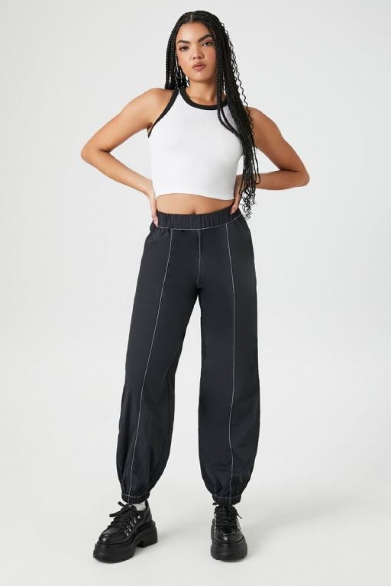 Pantalon Forever 21 Nylon Blend High Rise Joggers Mujer Negras Blancas | Daka0qmkyyK