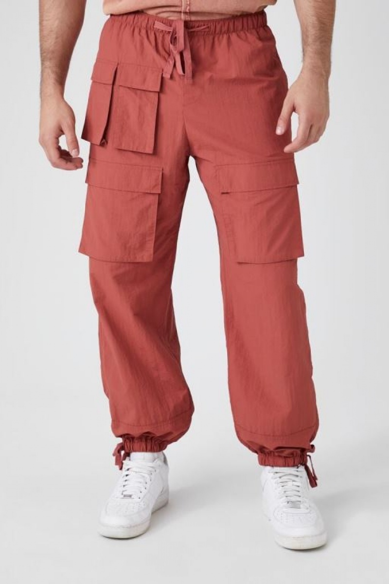 Pantalon Forever 21 Nylon Parachute Cargo Joggers Hombre Rojas | fFnvPbZh0Cs