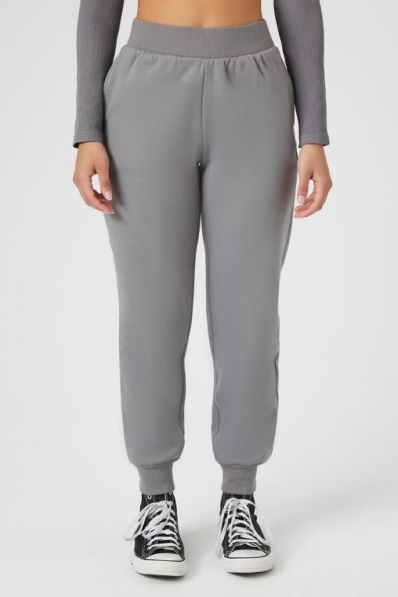 Pantalon Forever 21 Organically Grown Cotton Fleece Joggers Mujer Gris Oscuro | qMCzZNJa1O7