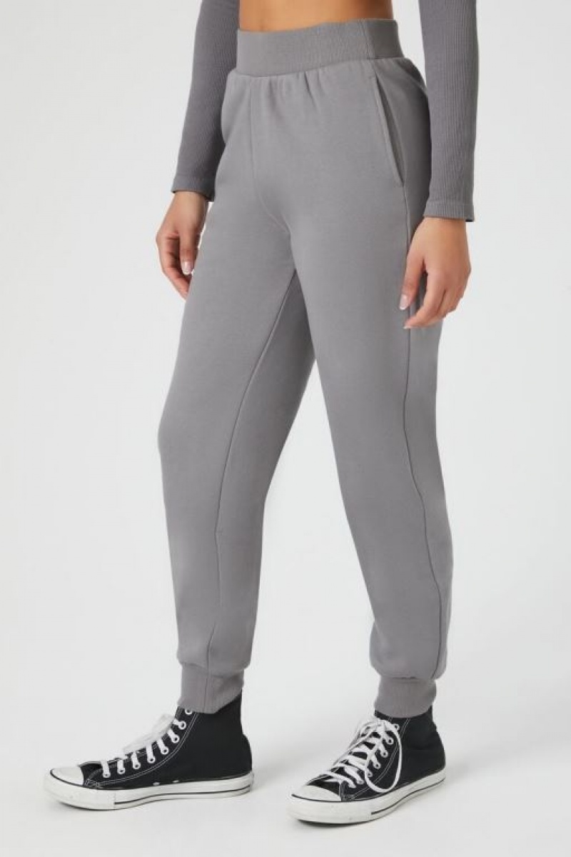 Pantalon Forever 21 Organically Grown Cotton Fleece Joggers Mujer Gris Oscuro | qMCzZNJa1O7