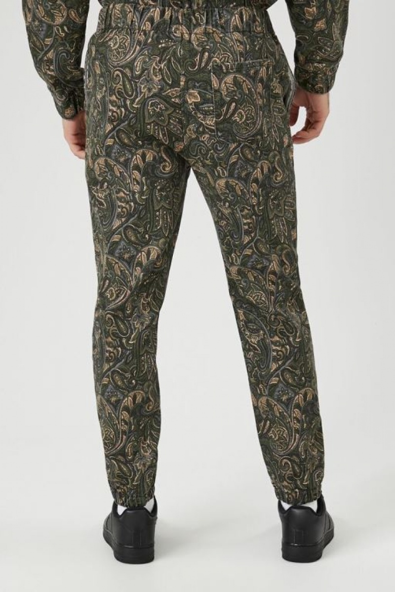 Pantalon Forever 21 Paisley Print Joggers Hombre Verde Oliva Multicolor | IdHM9JYA1sM