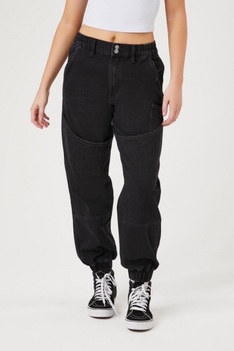 Pantalon Forever 21 Pocket High Rise Denim Joggers Mujer Negras | dVyX896ZDQq