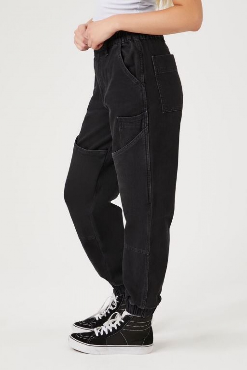 Pantalon Forever 21 Pocket High Rise Denim Joggers Mujer Negras | dVyX896ZDQq