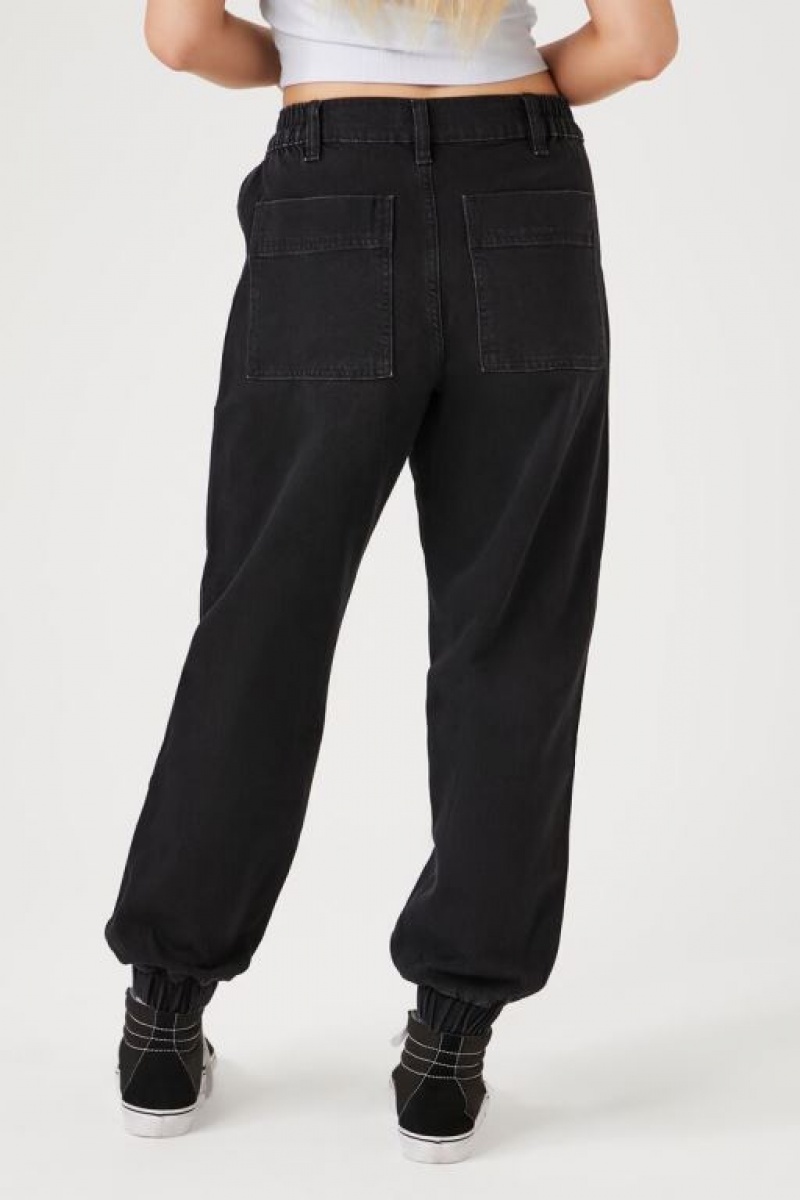 Pantalon Forever 21 Pocket High Rise Denim Joggers Mujer Negras | dVyX896ZDQq