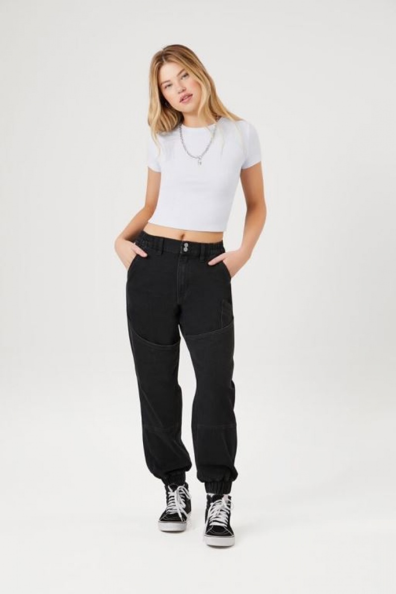 Pantalon Forever 21 Pocket High Rise Denim Joggers Mujer Negras | dVyX896ZDQq