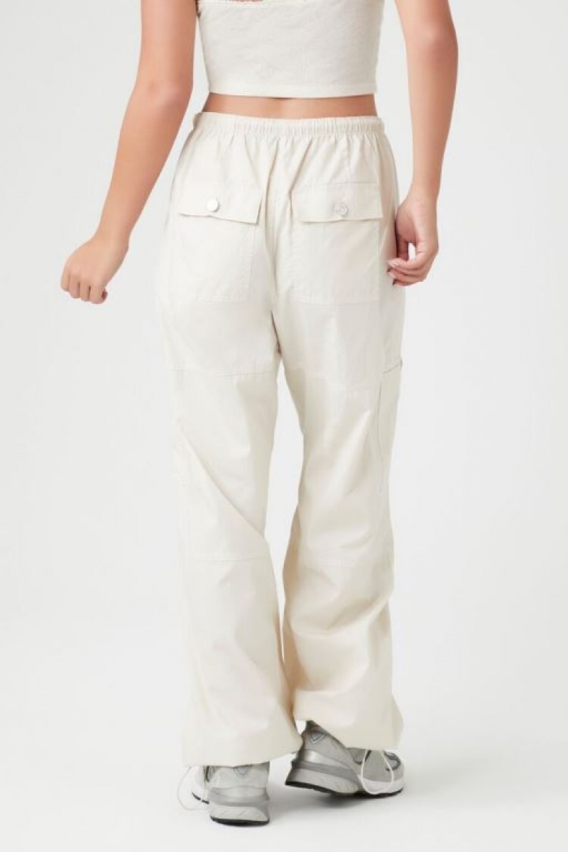 Pantalon Forever 21 Poplin Cargo Mujer Gris Blancas | 2LqHs202KFc