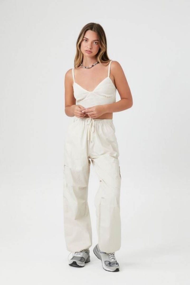 Pantalon Forever 21 Poplin Cargo Mujer Gris Blancas | 2LqHs202KFc