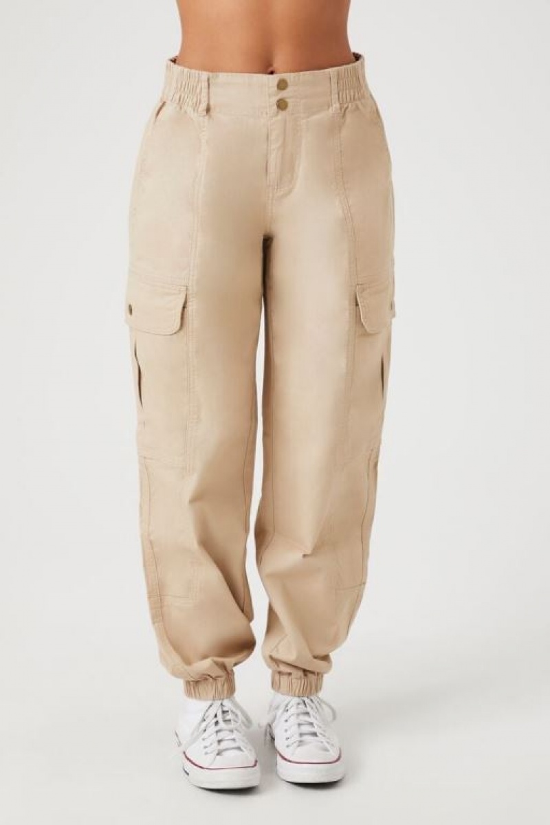 Pantalon Forever 21 Poplin High Rise Cargo Joggers Mujer Kaki | EQuHeEUJ4Zl