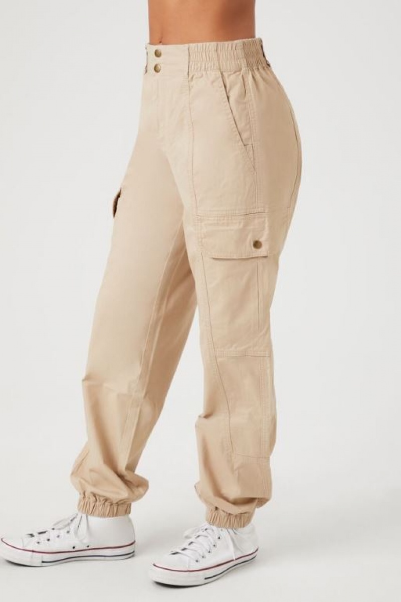 Pantalon Forever 21 Poplin High Rise Cargo Joggers Mujer Kaki | EQuHeEUJ4Zl