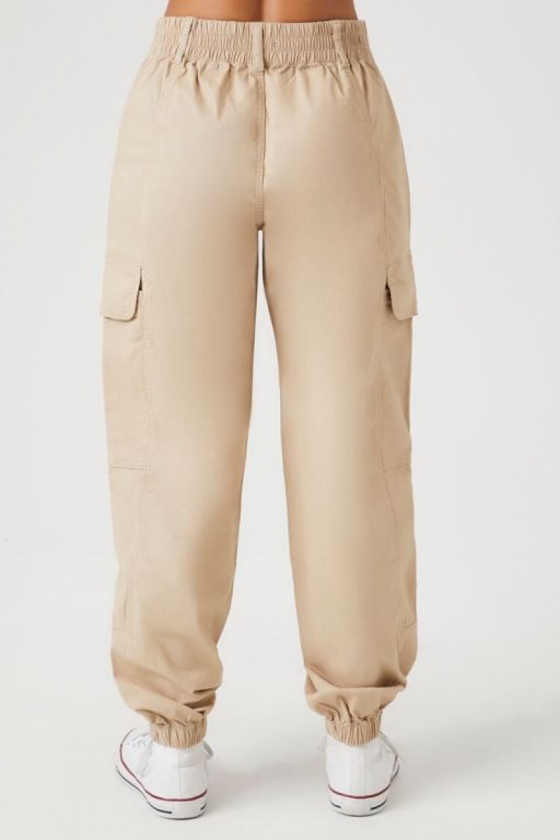 Pantalon Forever 21 Poplin High Rise Cargo Joggers Mujer Kaki | EQuHeEUJ4Zl