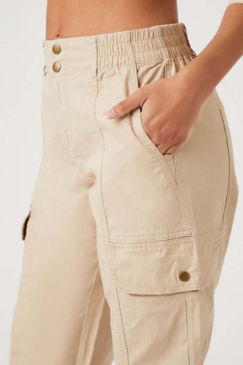 Pantalon Forever 21 Poplin High Rise Cargo Joggers Mujer Kaki | EQuHeEUJ4Zl