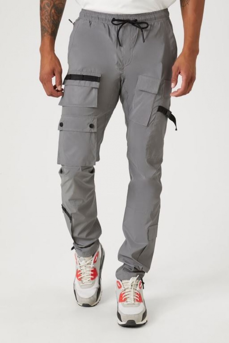 Pantalon Forever 21 Reflective Drawstring Cargo Joggers Hombre Gris | RDzNIts0S9J