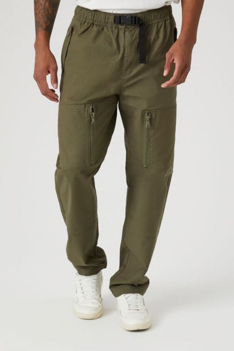 Pantalon Forever 21 Release Buckle Slim Fit Hombre Verde Oliva | 6i28nSqhusX