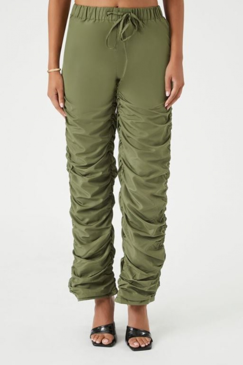 Pantalon Forever 21 Ruched Drawstring Joggers Mujer Verde Oliva | dbliHBUOwcp