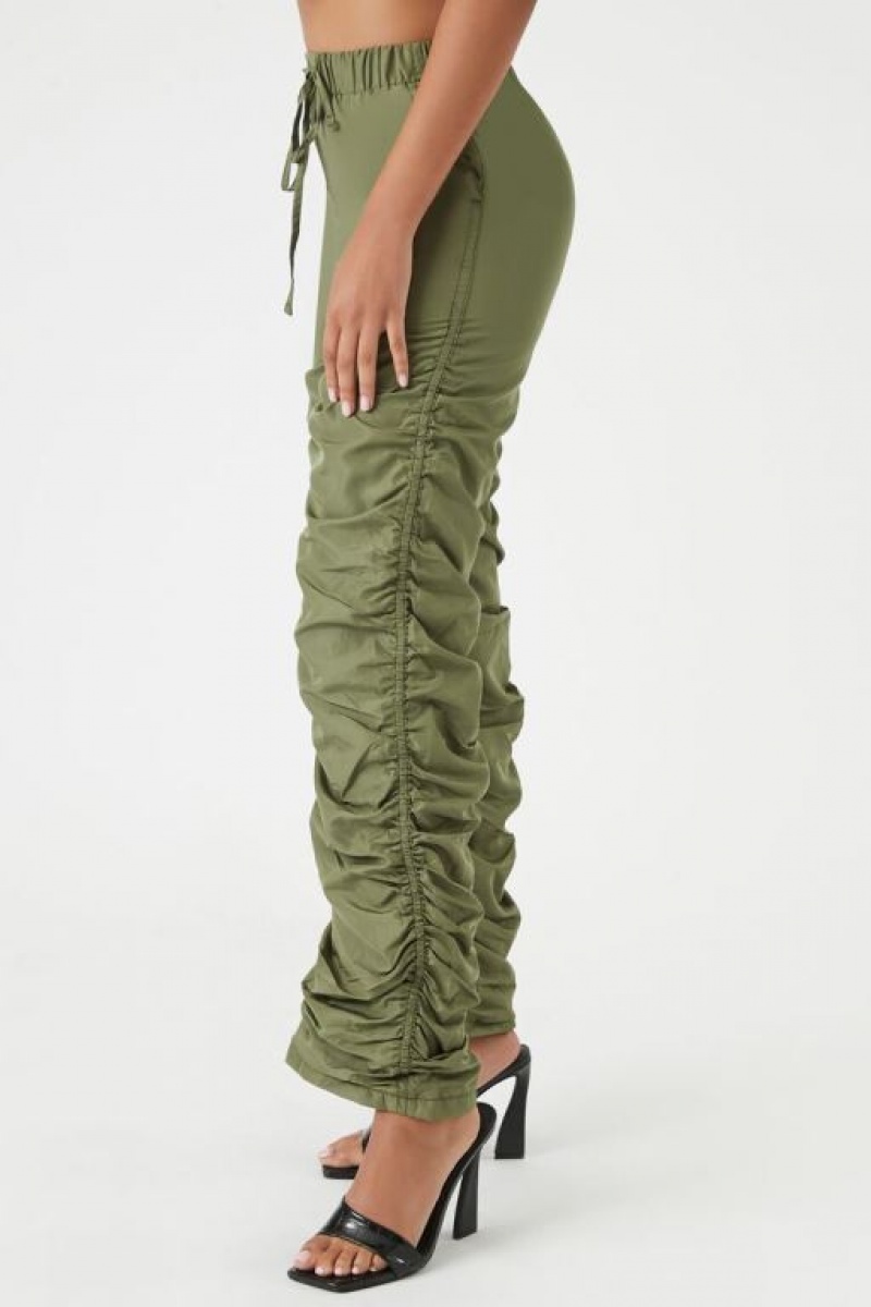 Pantalon Forever 21 Ruched Drawstring Joggers Mujer Verde Oliva | dbliHBUOwcp