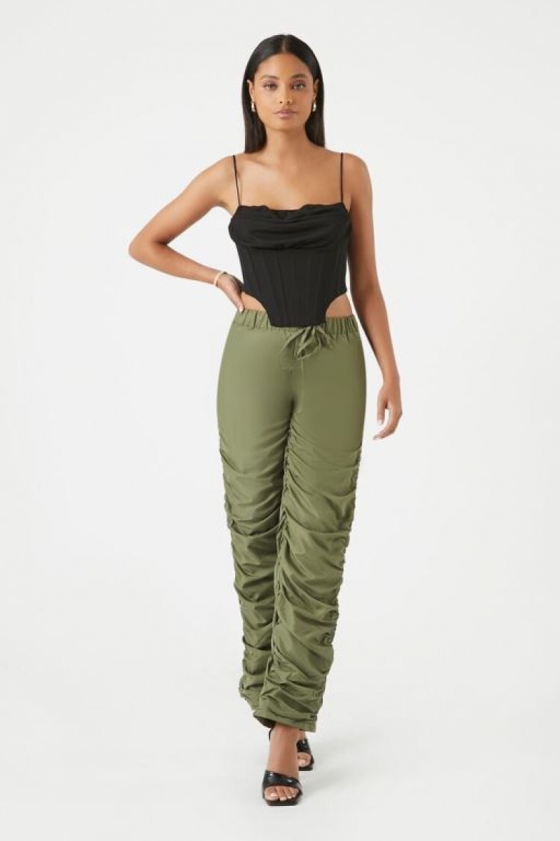 Pantalon Forever 21 Ruched Drawstring Joggers Mujer Verde Oliva | dbliHBUOwcp