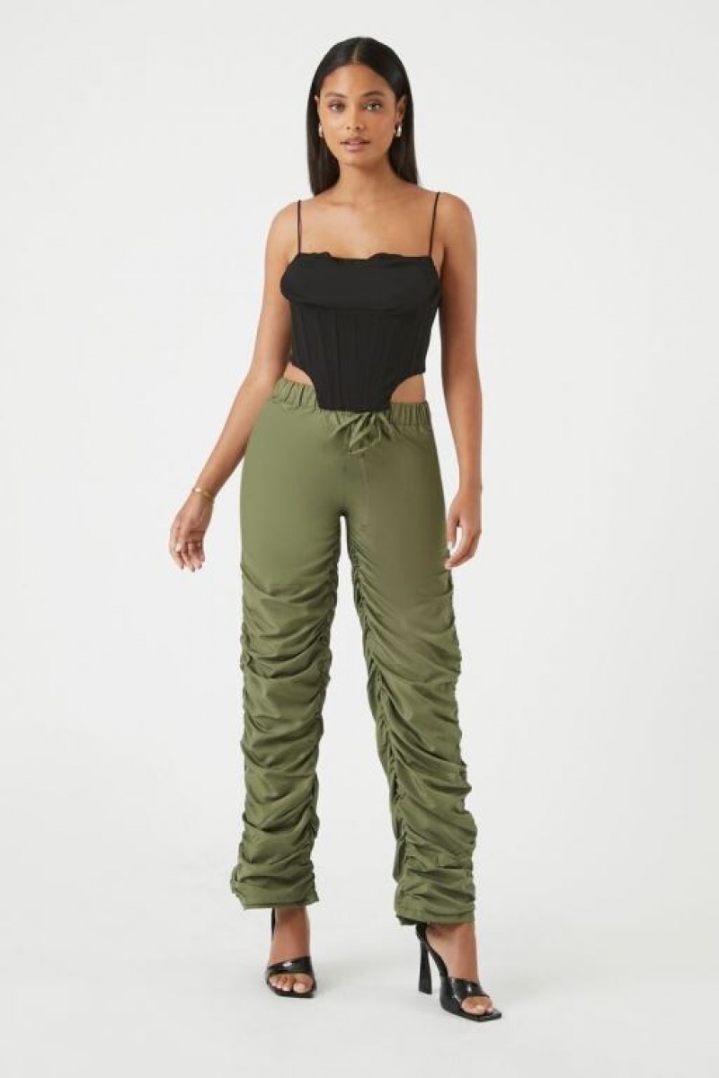 Pantalon Forever 21 Ruched Drawstring Joggers Mujer Verde Oliva | dbliHBUOwcp