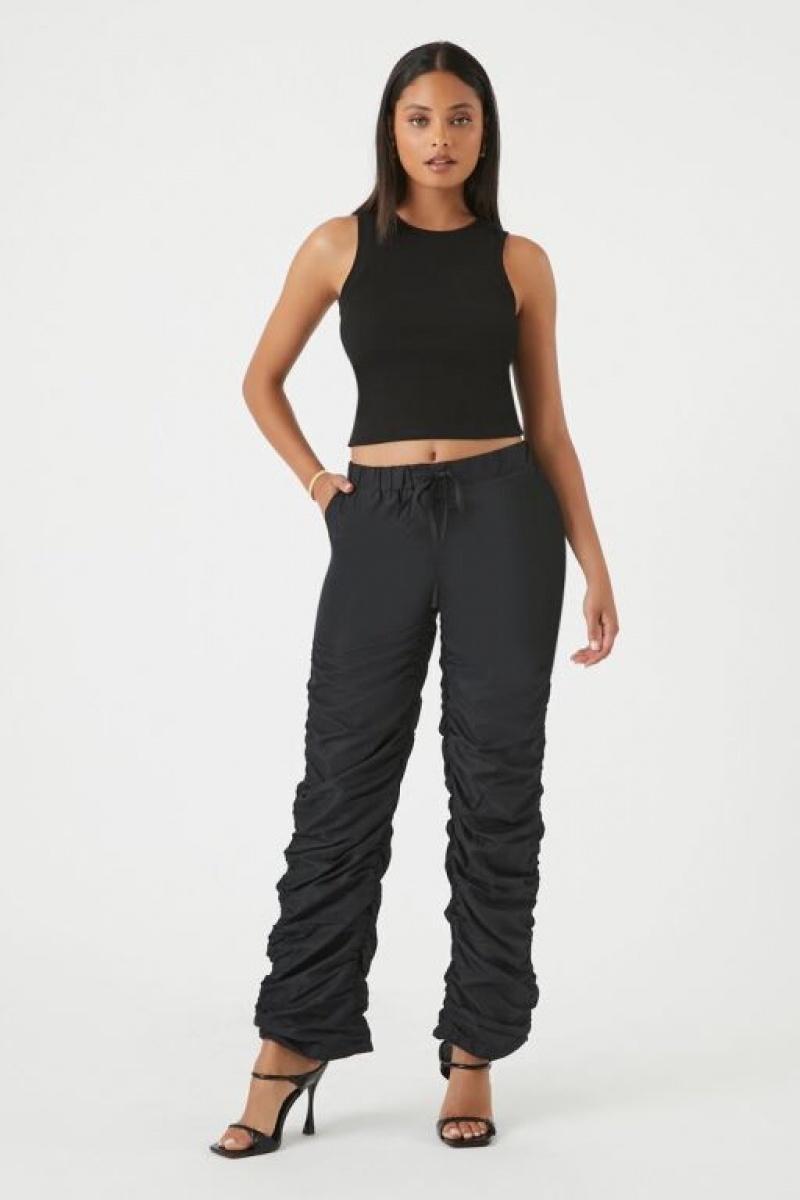 Pantalon Forever 21 Ruched Drawstring Joggers Mujer Negras | vKr4gWEgGpI