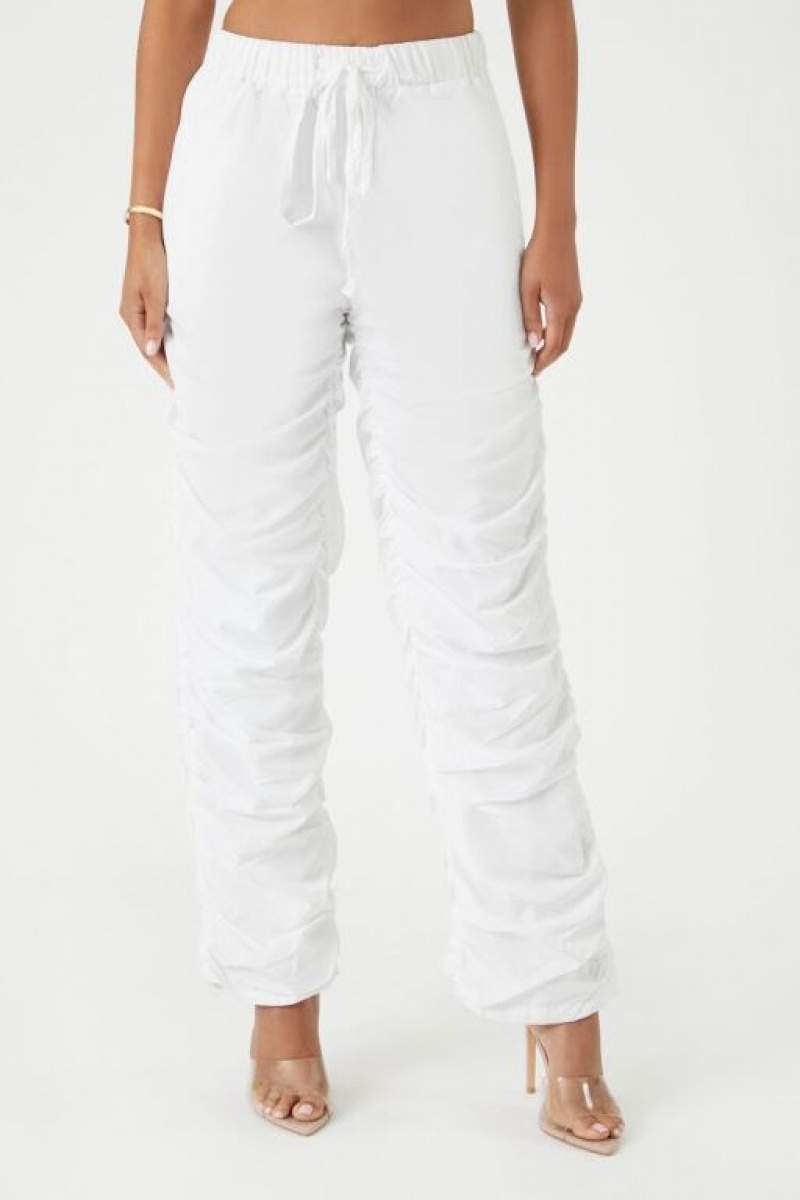 Pantalon Forever 21 Ruched Drawstring Joggers Mujer Blancas | 7S43WrfYTUp