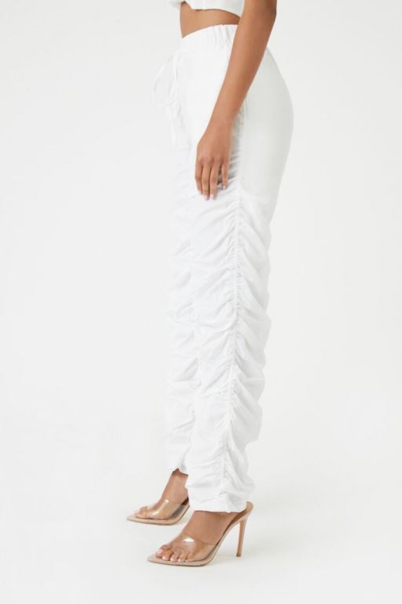 Pantalon Forever 21 Ruched Drawstring Joggers Mujer Blancas | 7S43WrfYTUp