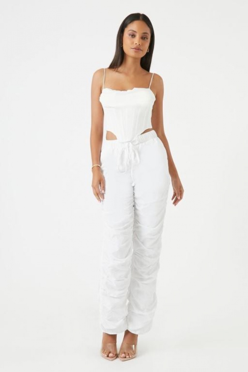 Pantalon Forever 21 Ruched Drawstring Joggers Mujer Blancas | 7S43WrfYTUp