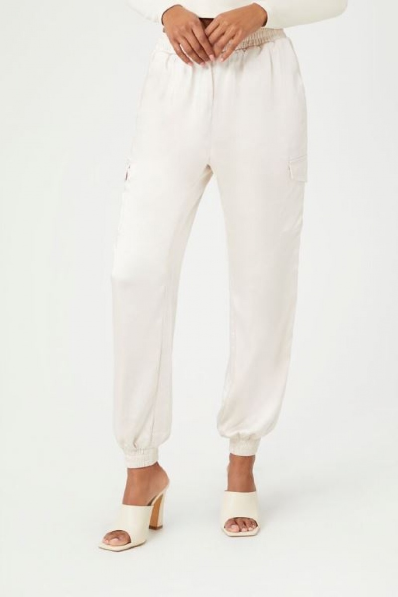 Pantalon Forever 21 Satin High Rise Joggers Mujer Blancas | YO1EfCQQV6p