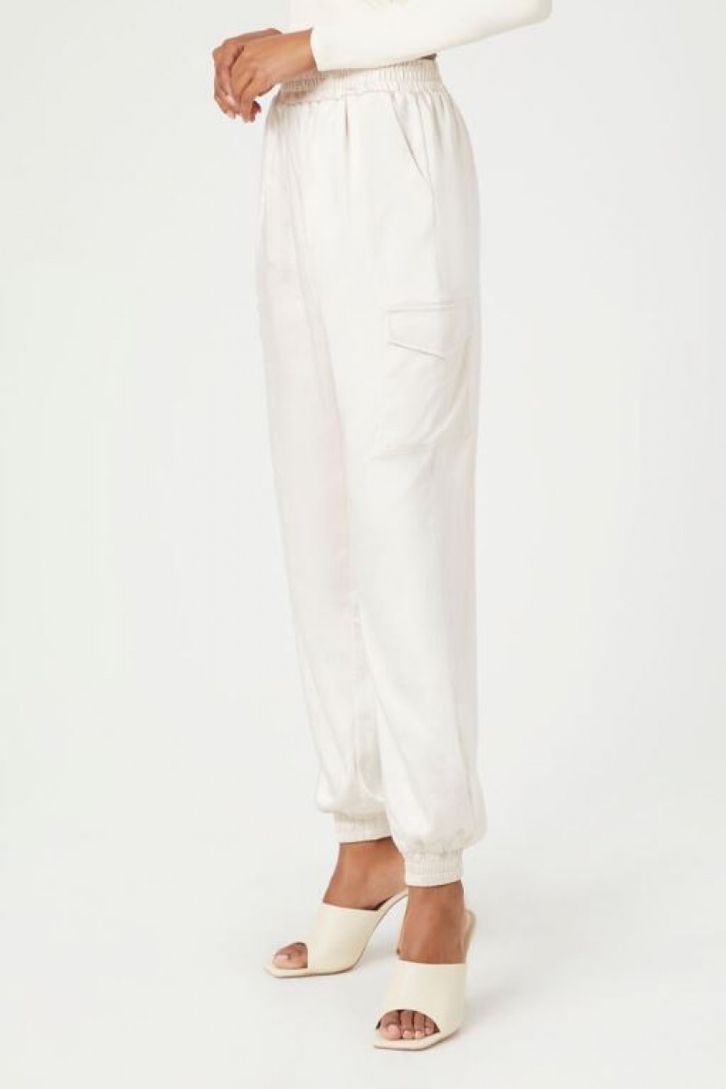 Pantalon Forever 21 Satin High Rise Joggers Mujer Blancas | YO1EfCQQV6p