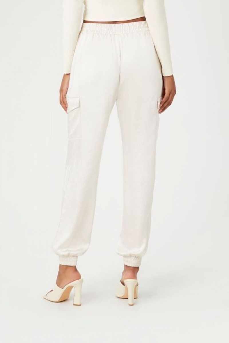 Pantalon Forever 21 Satin High Rise Joggers Mujer Blancas | YO1EfCQQV6p