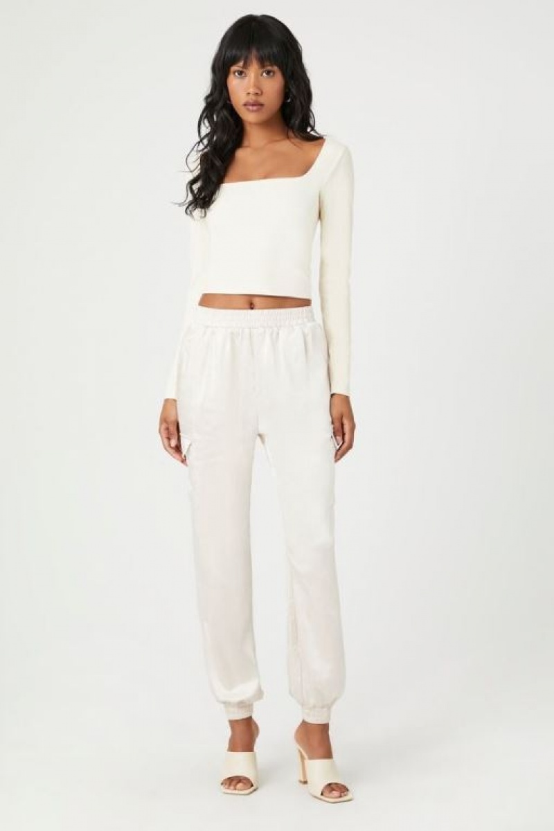 Pantalon Forever 21 Satin High Rise Joggers Mujer Blancas | YO1EfCQQV6p