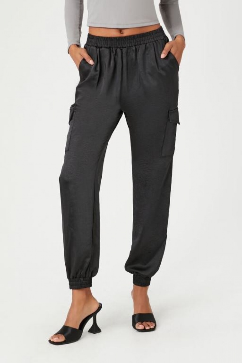 Pantalon Forever 21 Satin High Rise Joggers Mujer Negras | 4sEN9AzNi0l