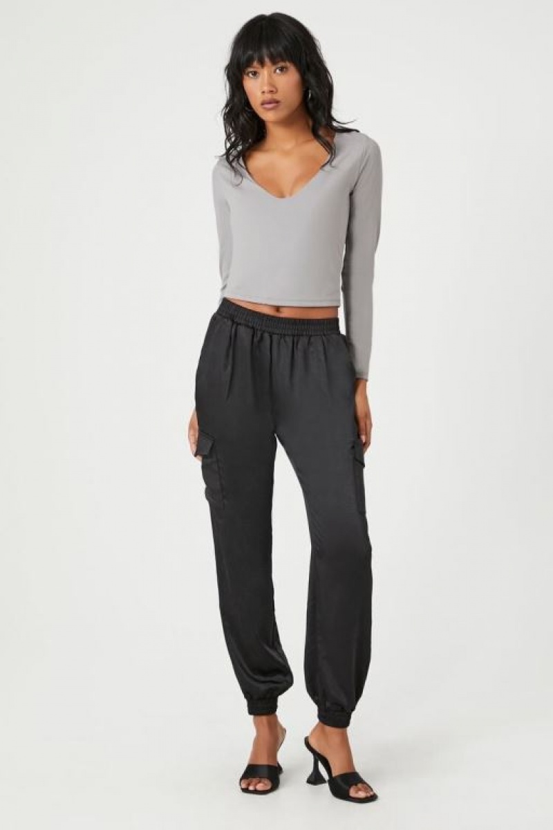 Pantalon Forever 21 Satin High Rise Joggers Mujer Negras | 4sEN9AzNi0l