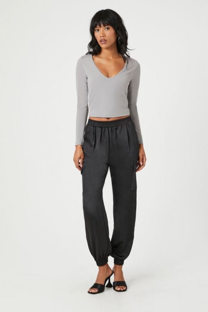 Pantalon Forever 21 Satin High Rise Joggers Mujer Negras | 4sEN9AzNi0l