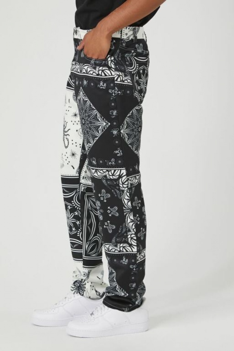 Pantalon Forever 21 Satin Paisley Print Slim Fit Hombre Negras Creme | bUSW13cxxlJ