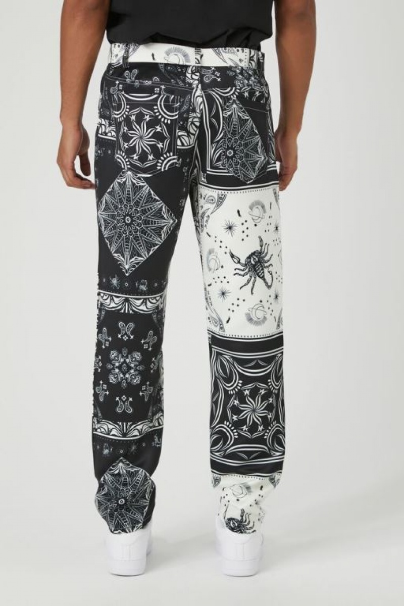 Pantalon Forever 21 Satin Paisley Print Slim Fit Hombre Negras Creme | bUSW13cxxlJ