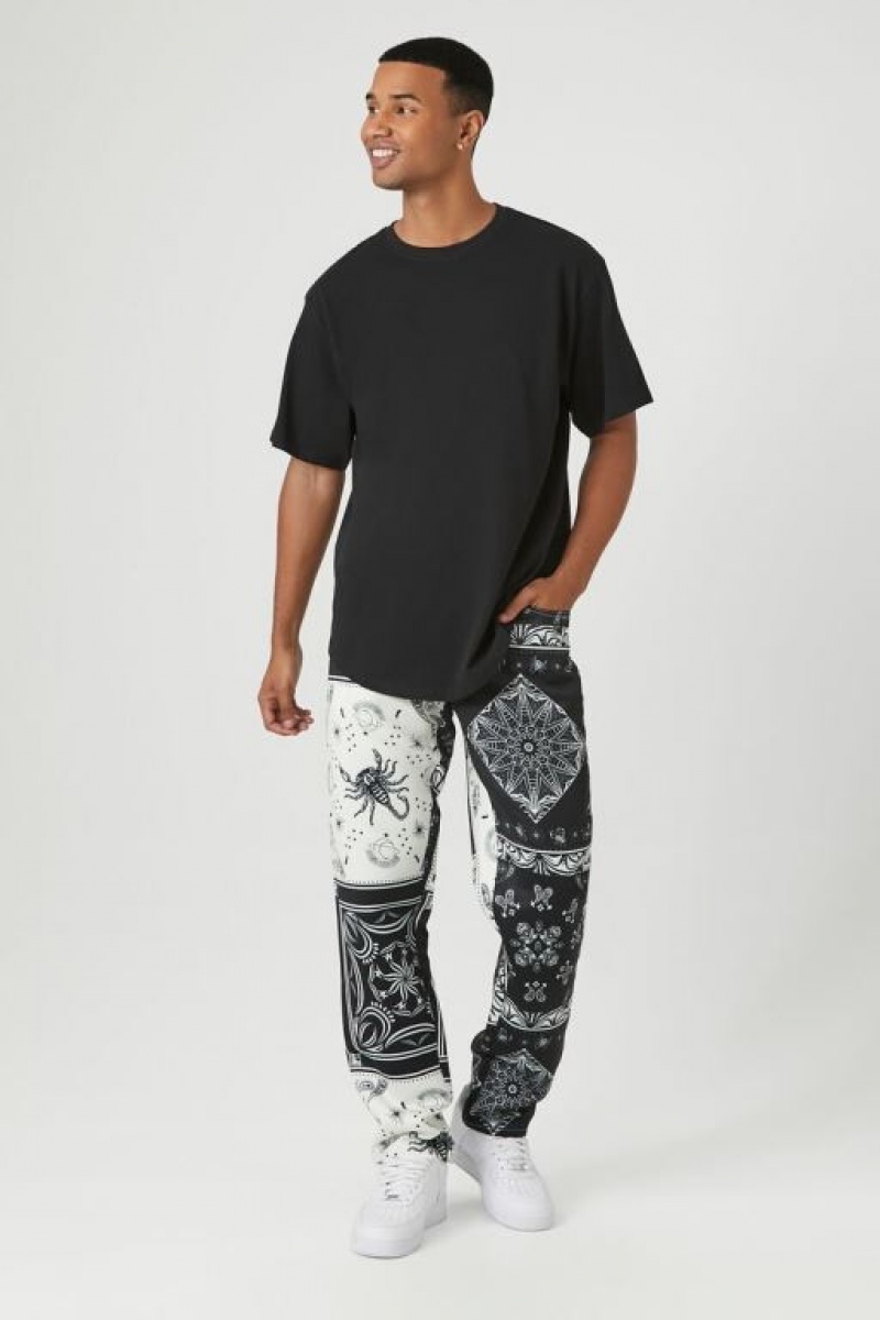 Pantalon Forever 21 Satin Paisley Print Slim Fit Hombre Negras Creme | bUSW13cxxlJ