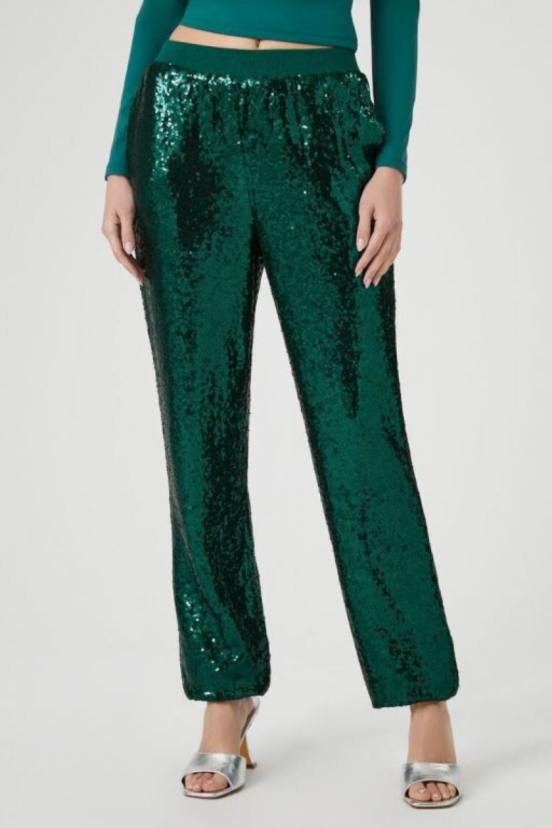 Pantalon Forever 21 Sequin Mid Rise Ankle Joggers Mujer Verde | 97FOi4cnsHh