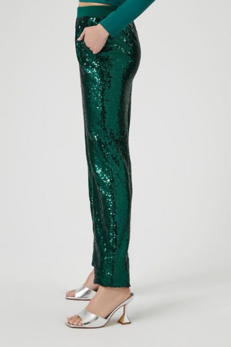 Pantalon Forever 21 Sequin Mid Rise Ankle Joggers Mujer Verde | 97FOi4cnsHh