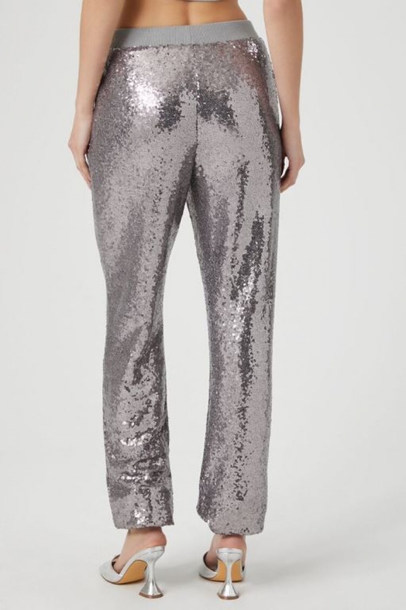 Pantalon Forever 21 Sequin Mid Rise Ankle Joggers Mujer Plateadas | r4UykSaPeFJ