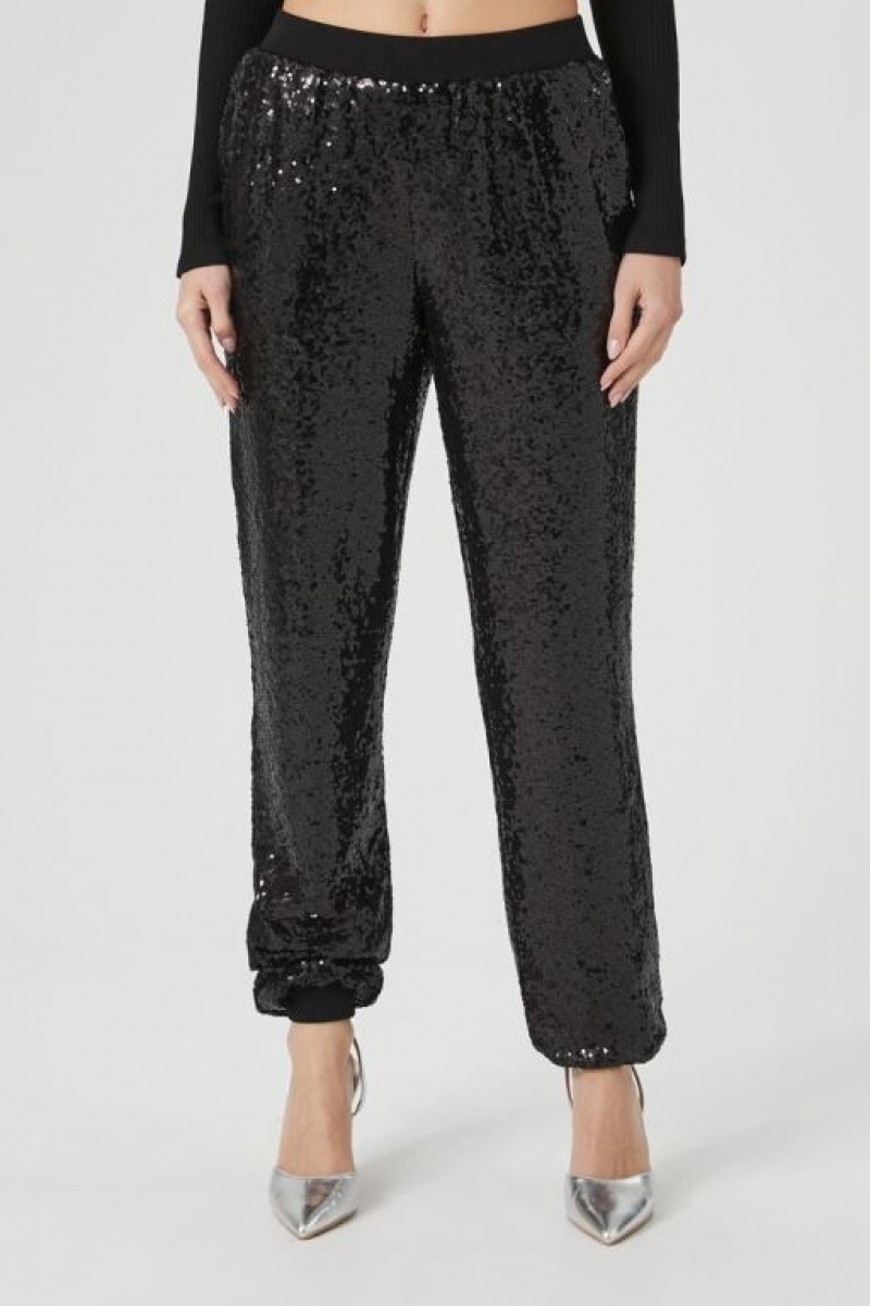 Pantalon Forever 21 Sequin Mid Rise Ankle Joggers Mujer Negras | 8kXCkkBTbwb