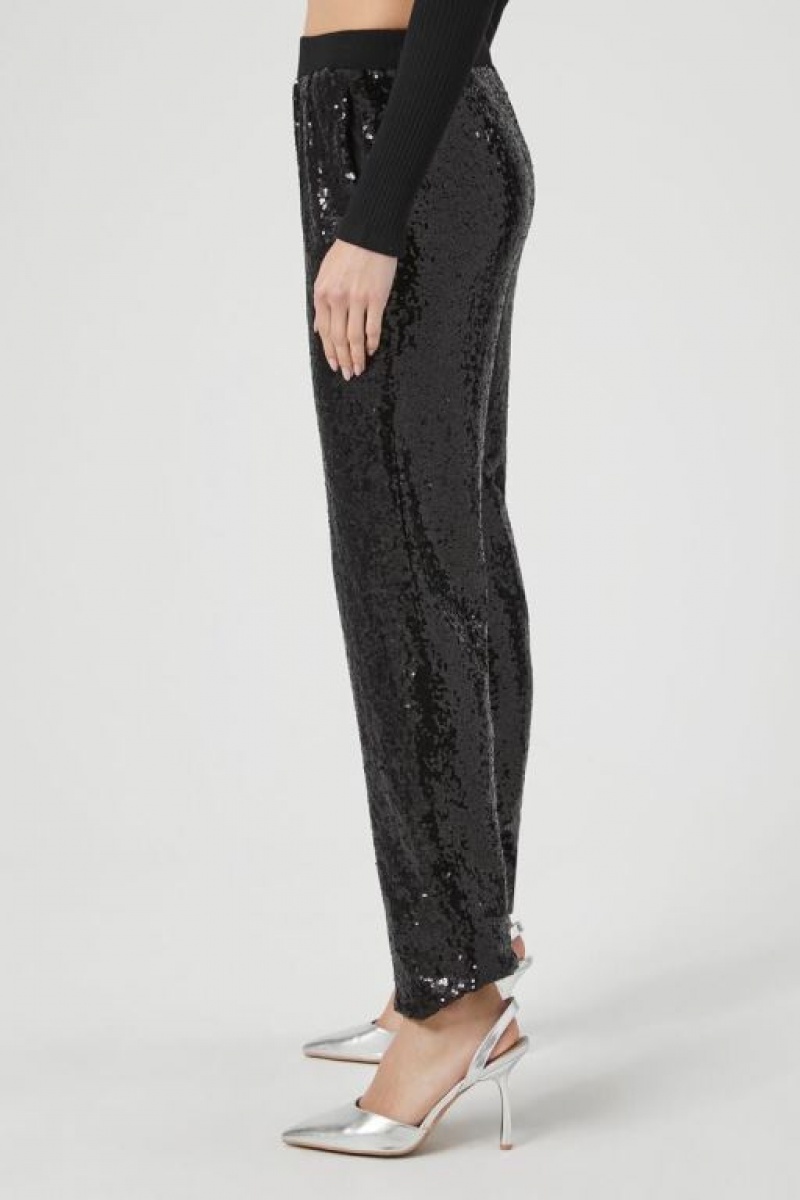 Pantalon Forever 21 Sequin Mid Rise Ankle Joggers Mujer Negras | 8kXCkkBTbwb